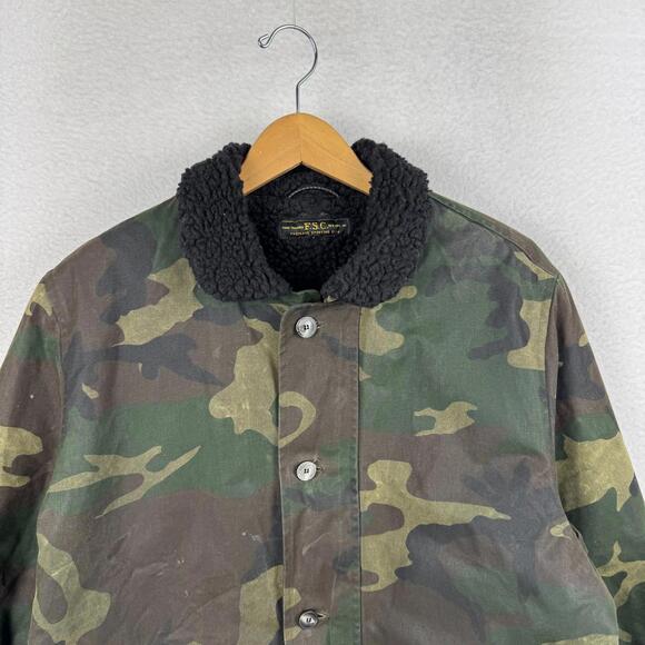 Freemans Sporting Club Mens XL Camo Waxed Cotton Jacket Shearling Lined USA - Picture 5 of 12